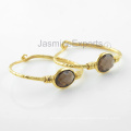 925 Silver Earrings, Smoky Quartz Gemstone 18k Gold Earrings For Women